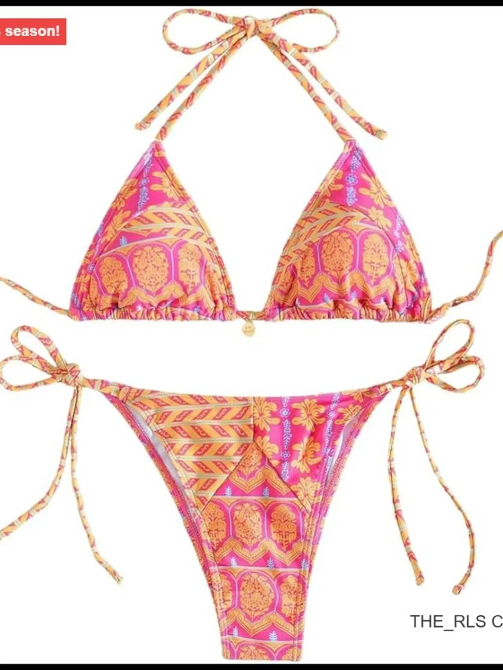 2 Piece Bikini Set Floral Boho Halter Triangle Bathing Suit Tie Side